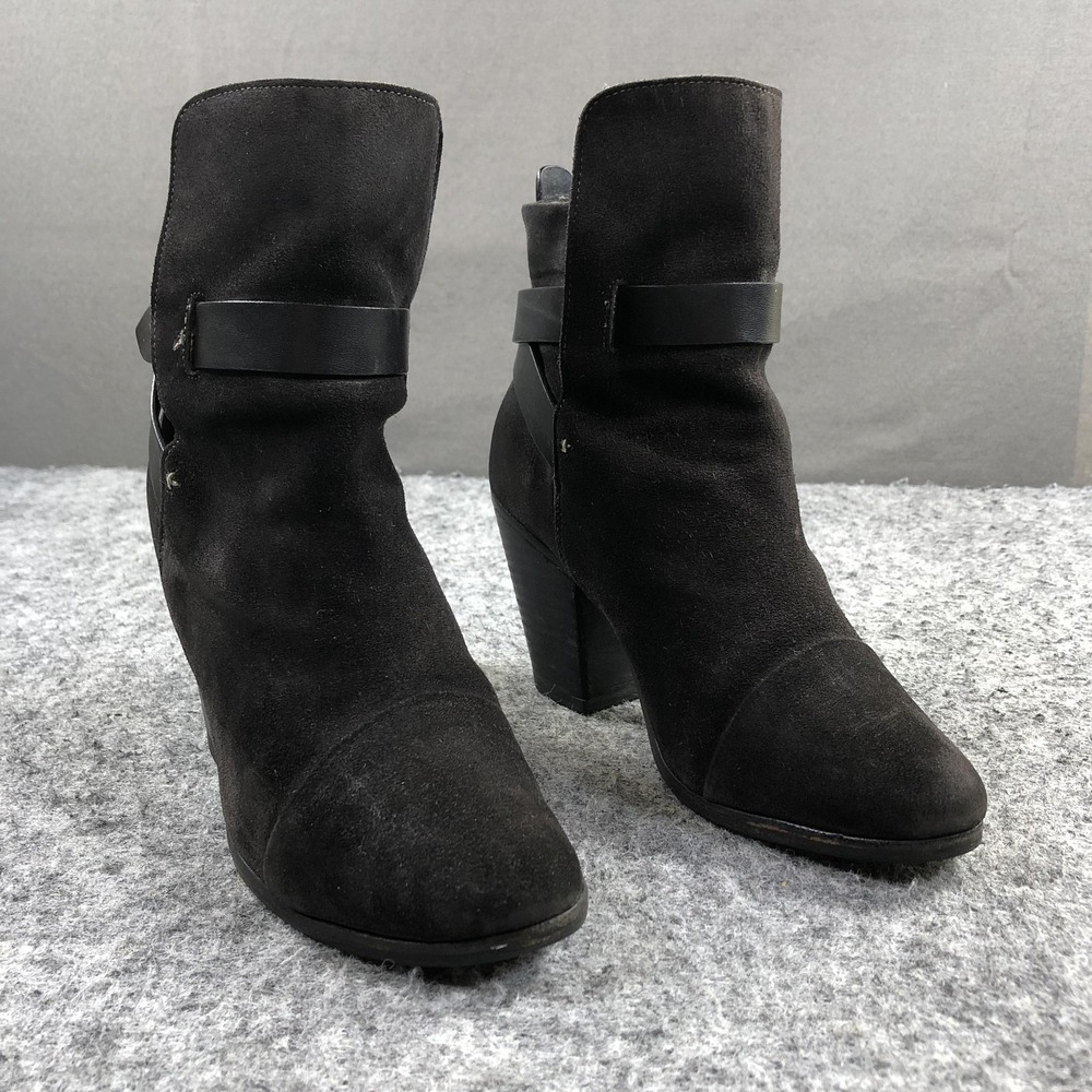 Rag & Bone Kinsey Boots Womens 9 Black Suede Ankle Block Heel Italy Date Night